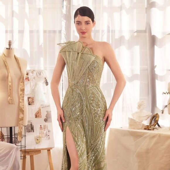 NEW FORMAL LONG ONE SHOULDER SHEATH RHINESTONES EMBELLISHED GALA DRESS CD A1435